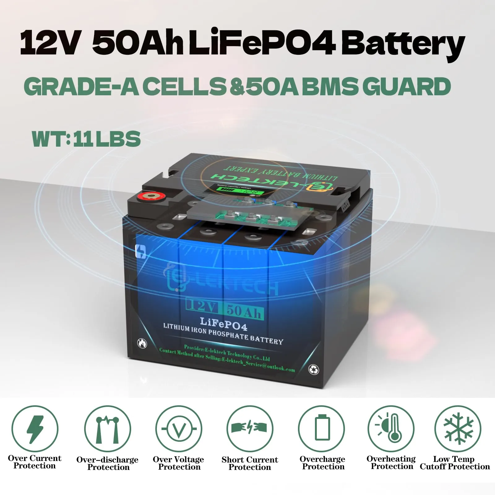 12V 50Ah LiFePO4 Lithium Battery, Built-in 50A BMS, Max. 640W Power Output, 5000  Cycles Trolling Motor Battery, Perfect for Boat, Marine, Camping, Travel Trailer, RV, Solar, Power Wheel Chair