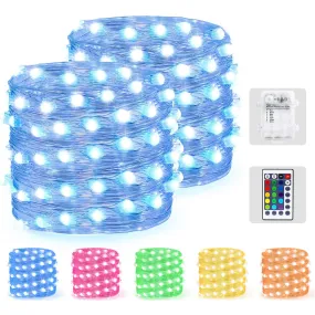 16.4Ft 50 LED 2 Packs Fairy Lights Battery Operated, RGB Color Changing String Lights with Remote
