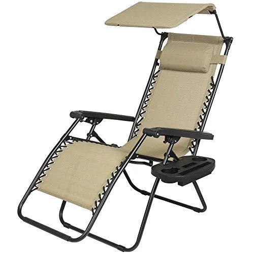2 PCS Zero Gravity Chair Lounge Patio Chairs with Canopy Cup Holder
