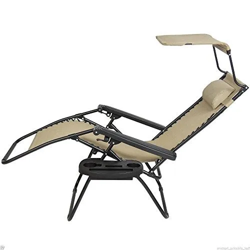 2 PCS Zero Gravity Chair Lounge Patio Chairs with Canopy Cup Holder