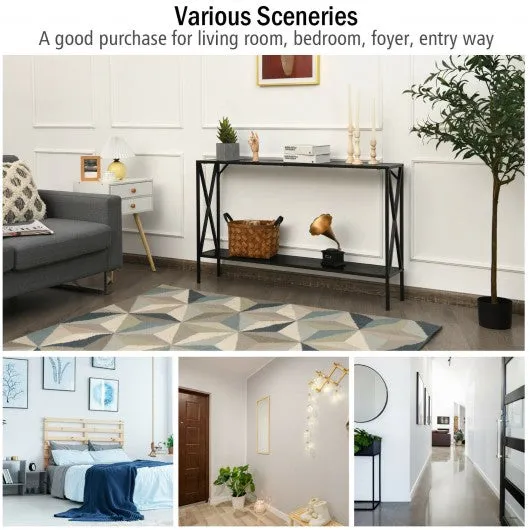 2 Tier Narrow Accent Side Entryway Metal Frame Console Table -Black