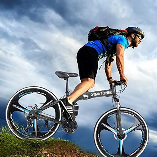 26 inch 21 Speed Folding Mountain Bike High Carbon Steel, Full Suspension MTB Bicycle for Adult, Double Disc Brake Outroad Mountain Bicycle for Men Women,Fast Delivery [ USA in Stock ] (a)
