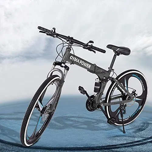 26 inch 21 Speed Folding Mountain Bike High Carbon Steel, Full Suspension MTB Bicycle for Adult, Double Disc Brake Outroad Mountain Bicycle for Men Women,Fast Delivery [ USA in Stock ] (a)