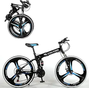 26 inch 21 Speed Folding Mountain Bike High Carbon Steel, Full Suspension MTB Bicycle for Adult, Double Disc Brake Outroad Mountain Bicycle for Men Women,Fast Delivery [ USA in Stock ] (a)