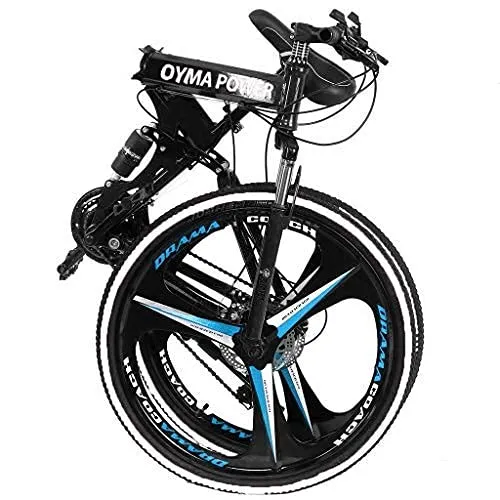 26 inch 21 Speed Folding Mountain Bike High Carbon Steel, Full Suspension MTB Bicycle for Adult, Double Disc Brake Outroad Mountain Bicycle for Men Women,Fast Delivery [ USA in Stock ] (a)