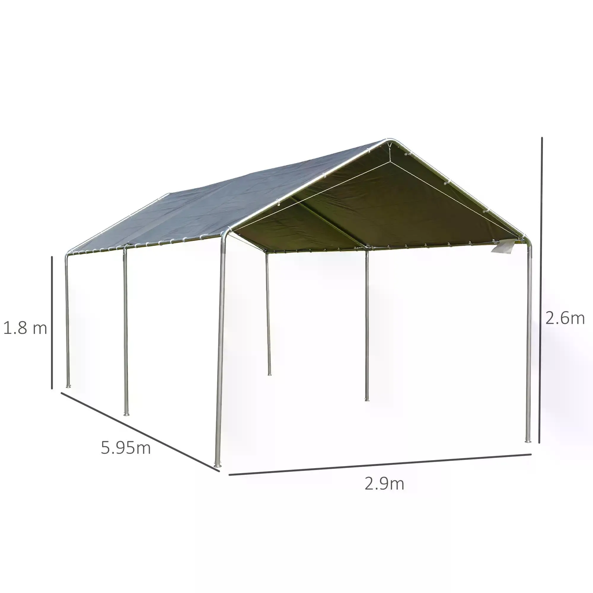 3 x 6m Heavy Duty Carport Garage Car Shelter Galvanized Steel Outdoor Open Canopy Tent Water UV Resistant Waterproof Grey