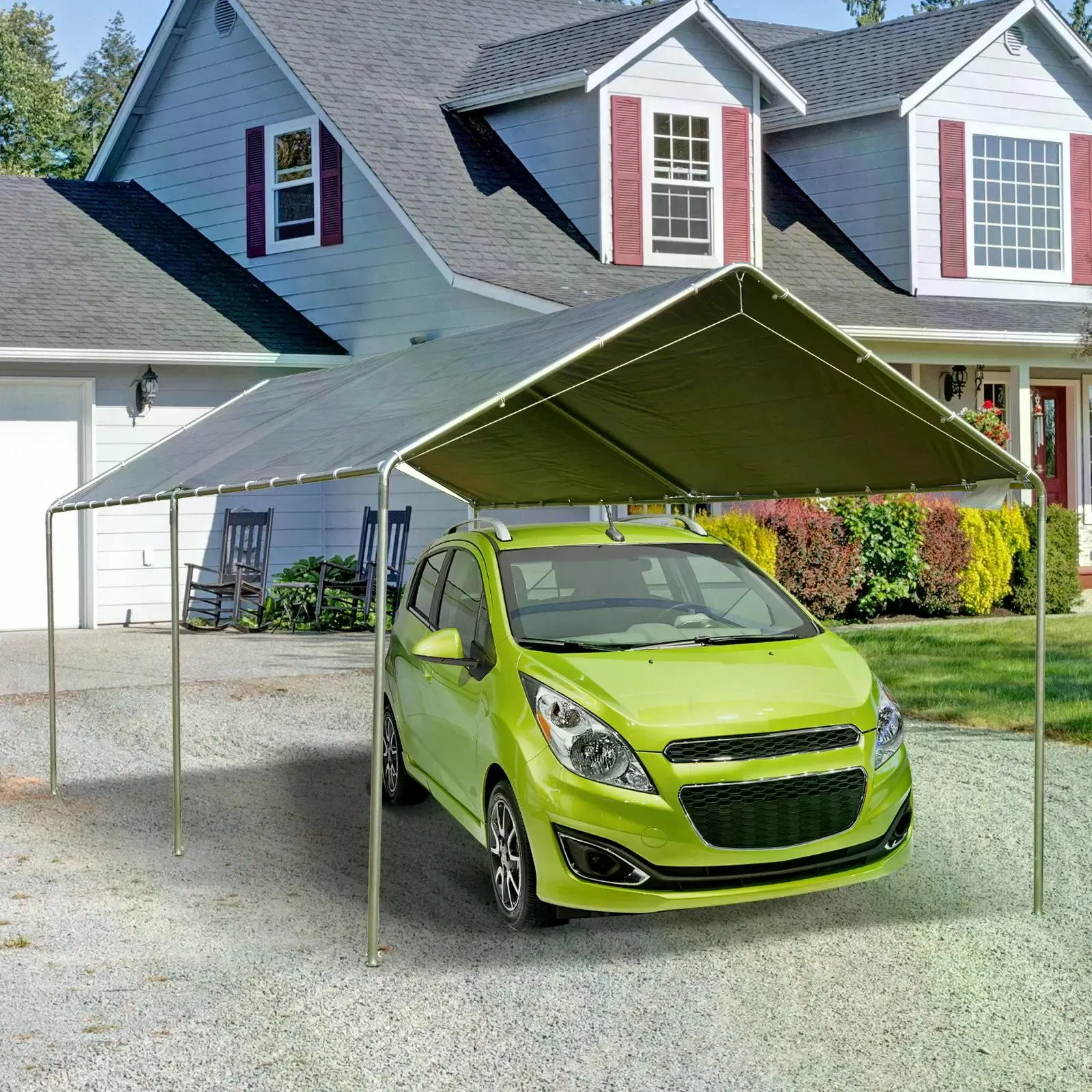 3 x 6m Heavy Duty Carport Garage Car Shelter Galvanized Steel Outdoor Open Canopy Tent Water UV Resistant Waterproof Grey