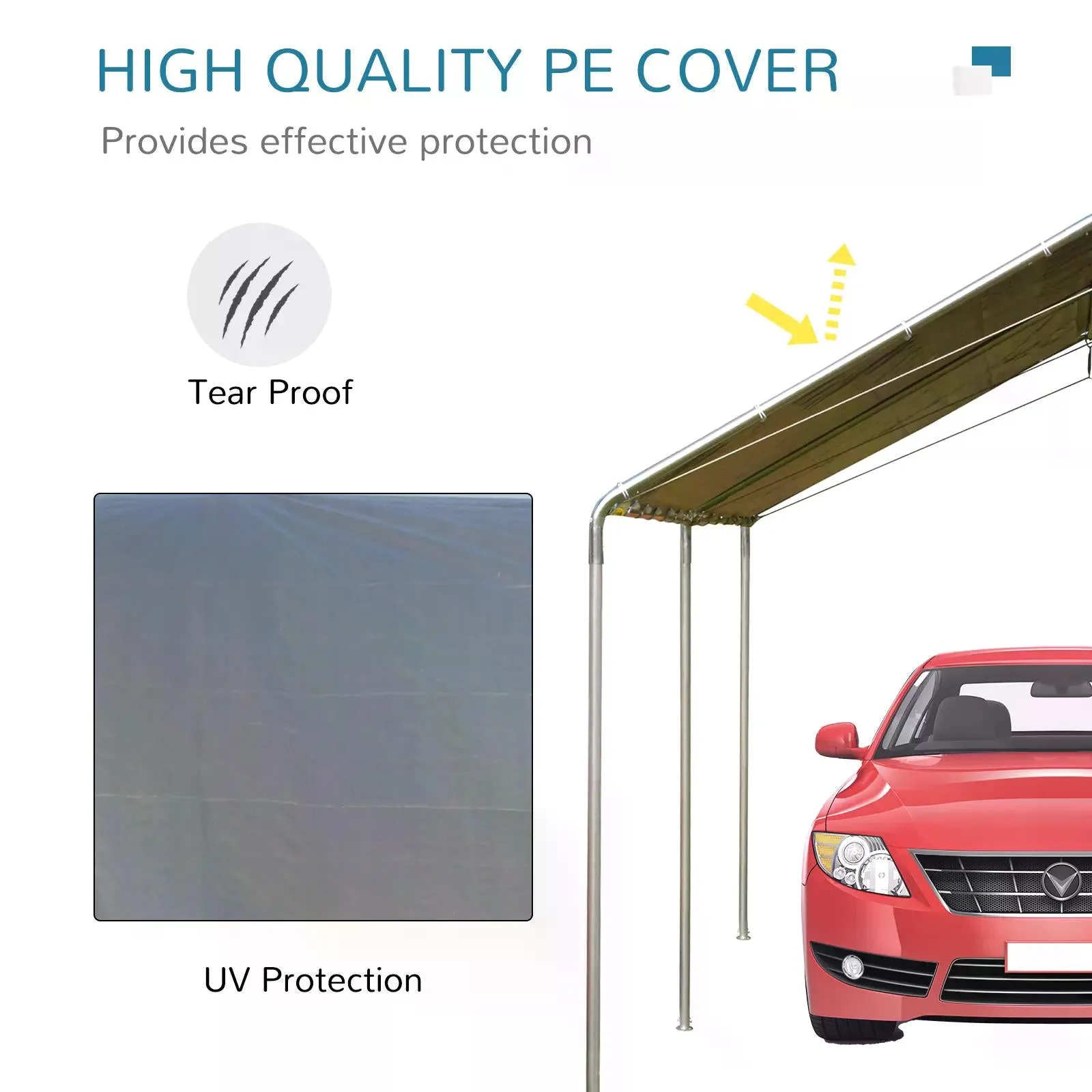 3 x 6m Heavy Duty Carport Garage Car Shelter Galvanized Steel Outdoor Open Canopy Tent Water UV Resistant Waterproof Grey