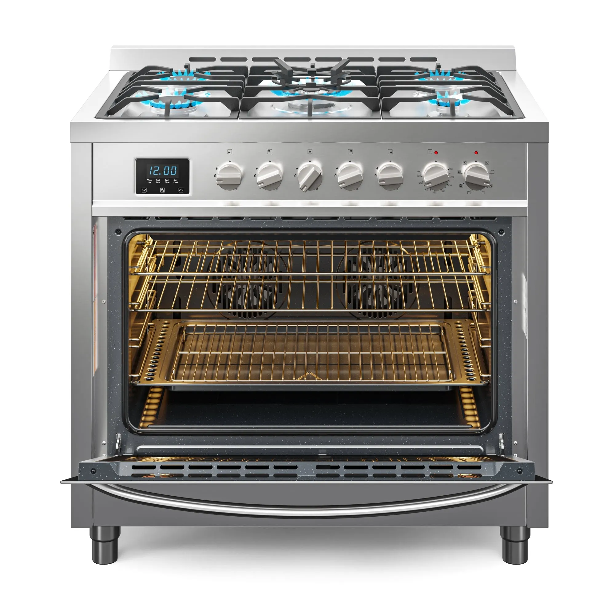 36 in. Professional Dual Fuel Range in Stainless Steel with Legs, 4.3 cu. ft. KM-FR36DF-SS