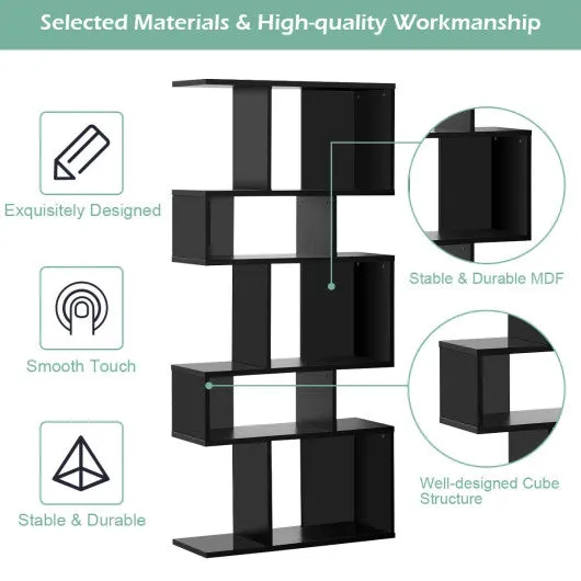 5 Cubes Ladder Shelf Corner Bookshelf Display Rack Bookcase-Black