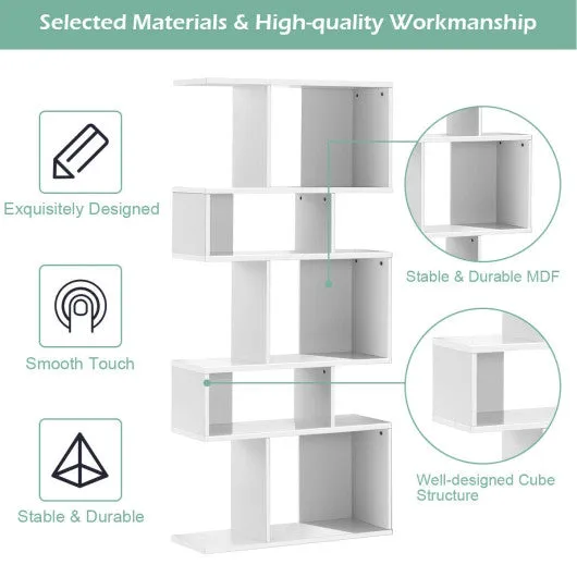 5 Cubes Ladder Shelf Corner Bookshelf Display Rack Bookcase-White