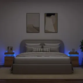 Bedside Cabinets with LED 2 pcs Artisian Oak 35x39x55 cm Engineered Wood