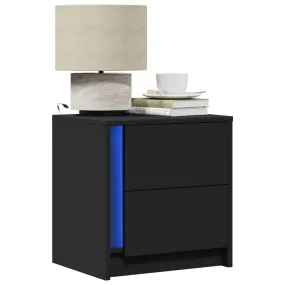Bedside Cabinets with LED Lights 2 pcs Black Engineered Wood