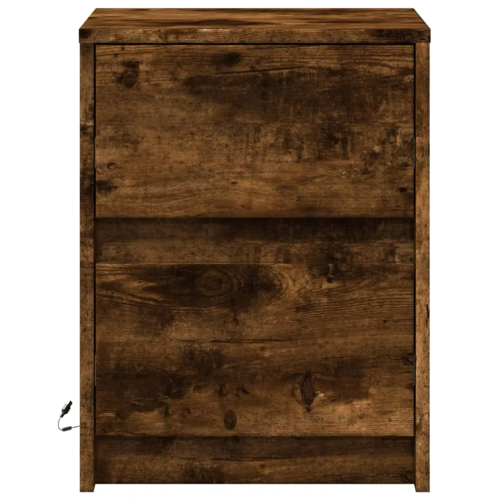 Bedside Cabinets with LED Lights 2 pcs Smoked Oak Engineered Wood