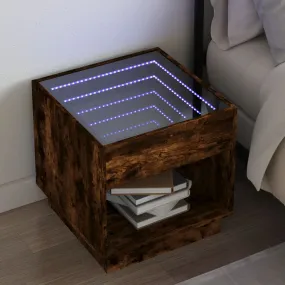 Bedside Table with Infinity LED Smoked Oak 50x50x50 cm