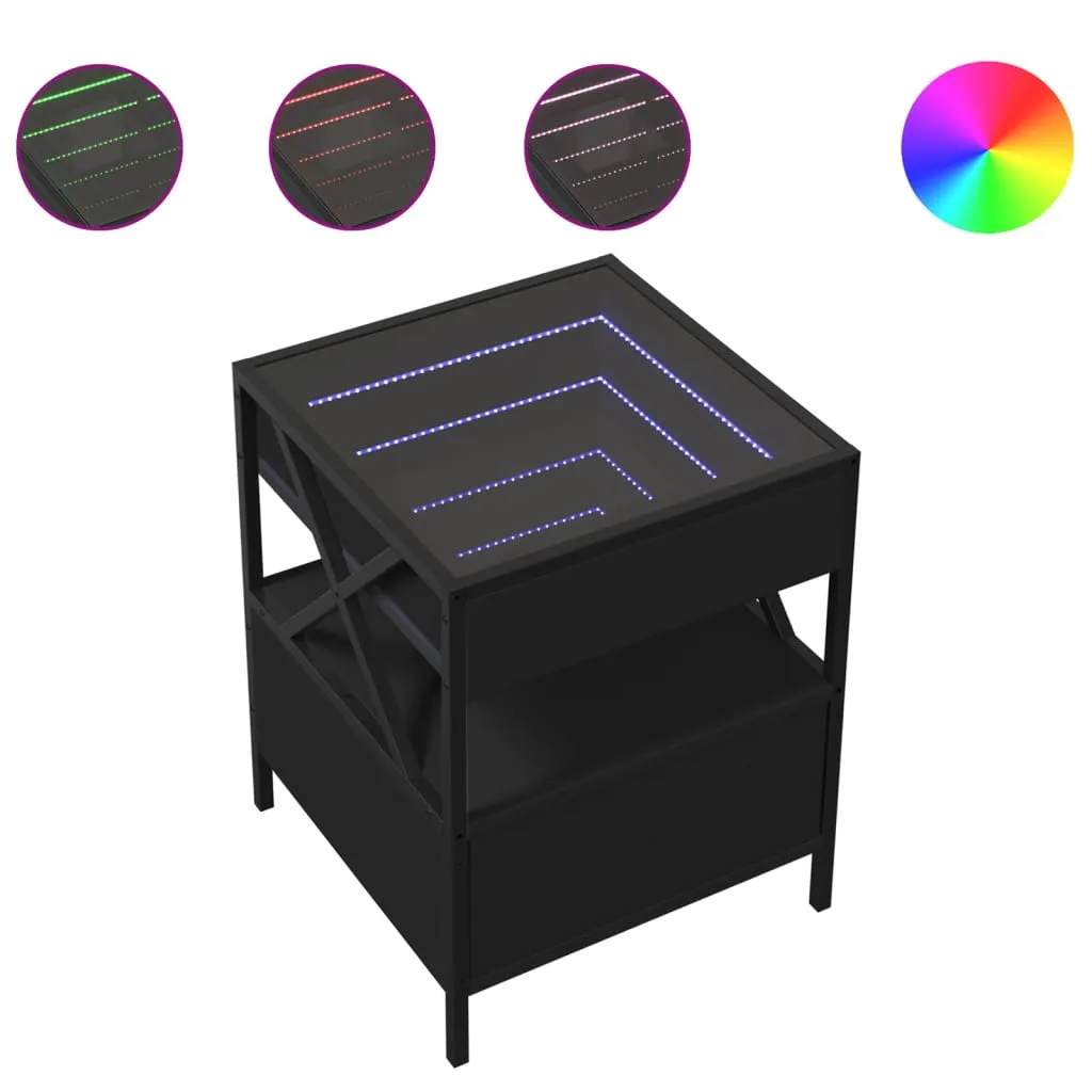 Coffee Table with Infinity LED Black 40x40x51 cm