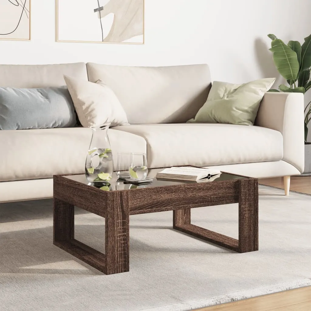 Coffee Table with Infinity LED Brown Oak 70x53x30 cm