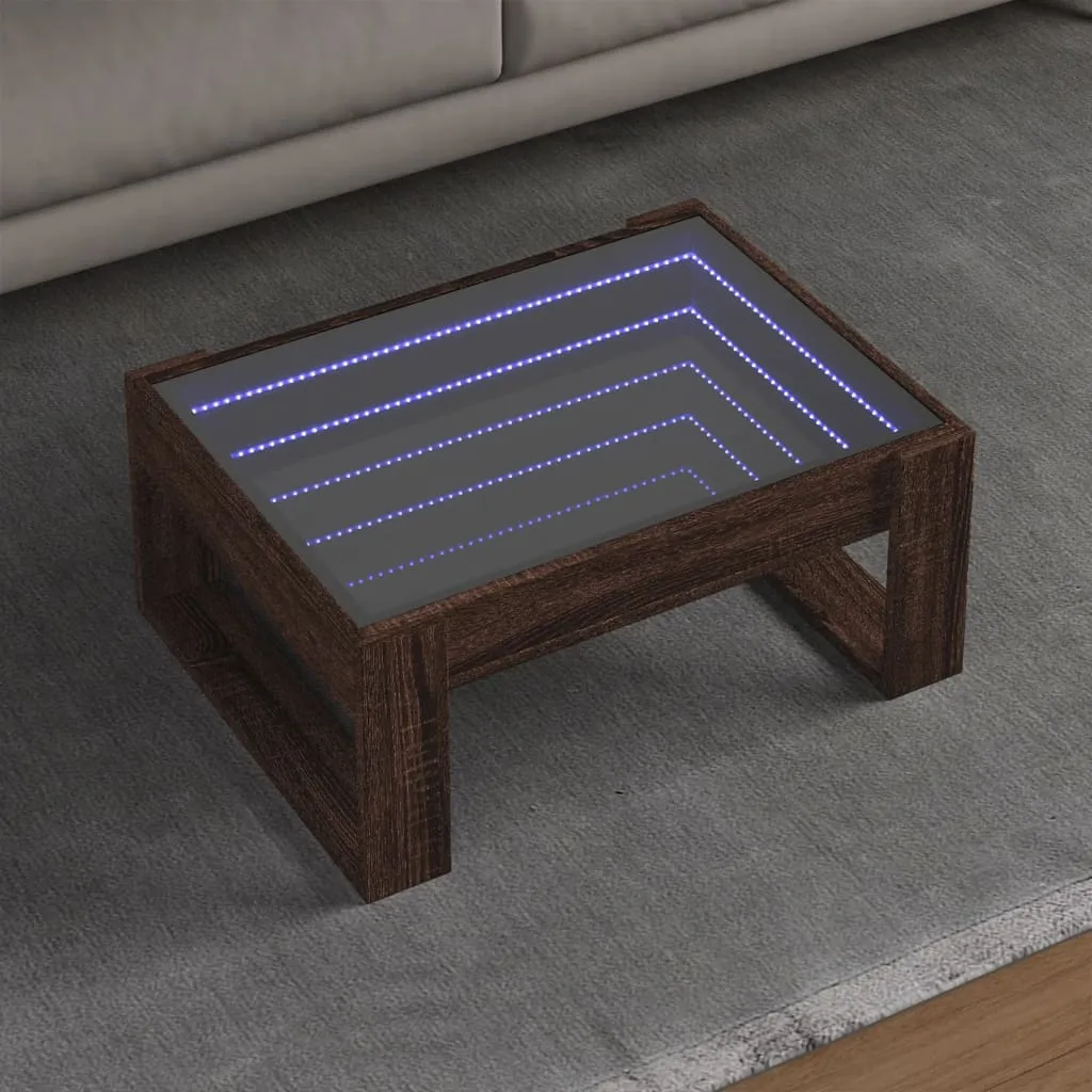 Coffee Table with Infinity LED Brown Oak 70x53x30 cm