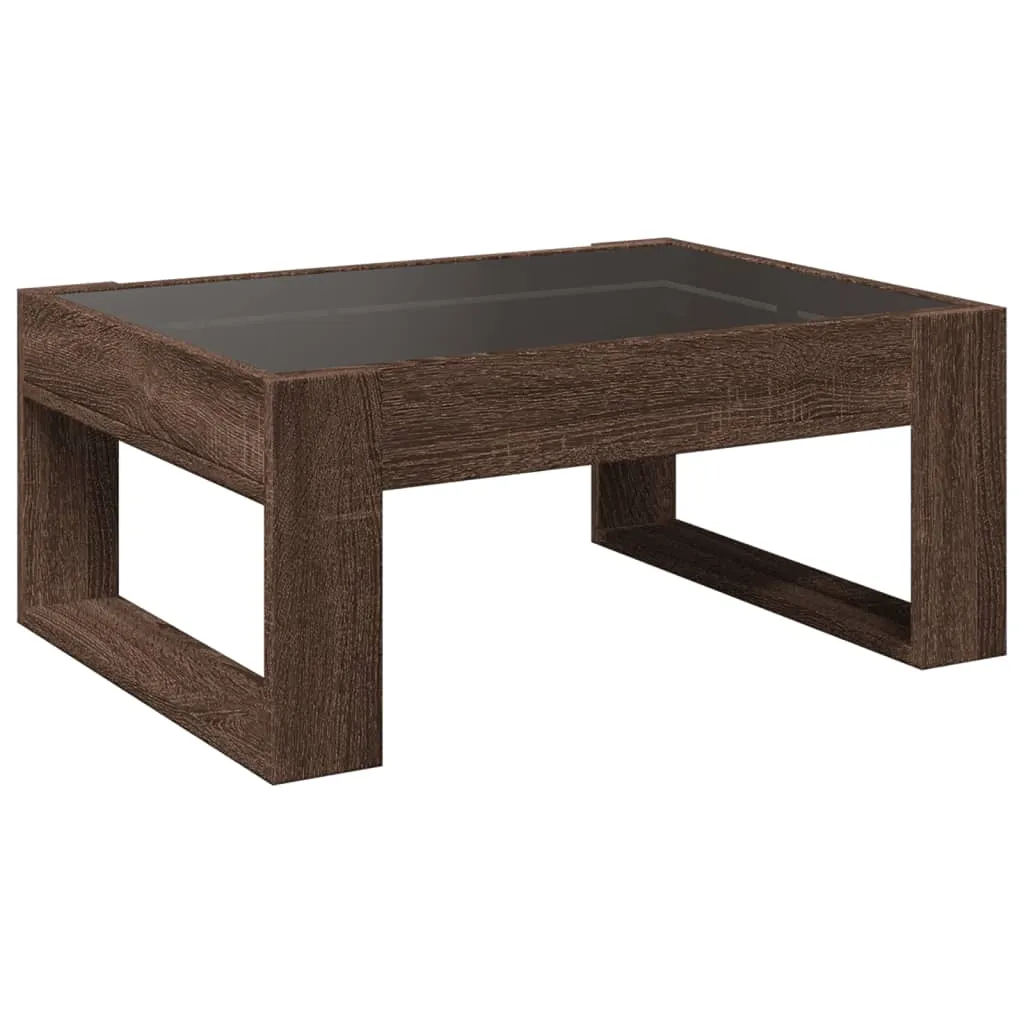 Coffee Table with Infinity LED Brown Oak 70x53x30 cm