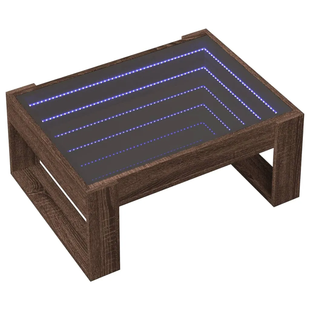 Coffee Table with Infinity LED Brown Oak 70x53x30 cm