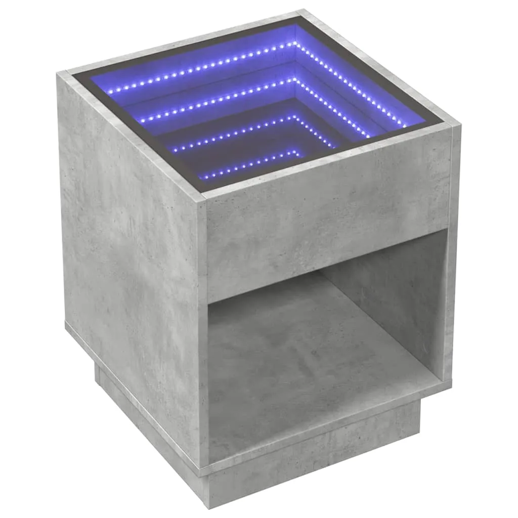 Coffee Table with Infinity LED Concrete Grey 40x40x50 cm