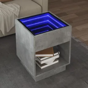 Coffee Table with Infinity LED Concrete Grey 40x40x50 cm
