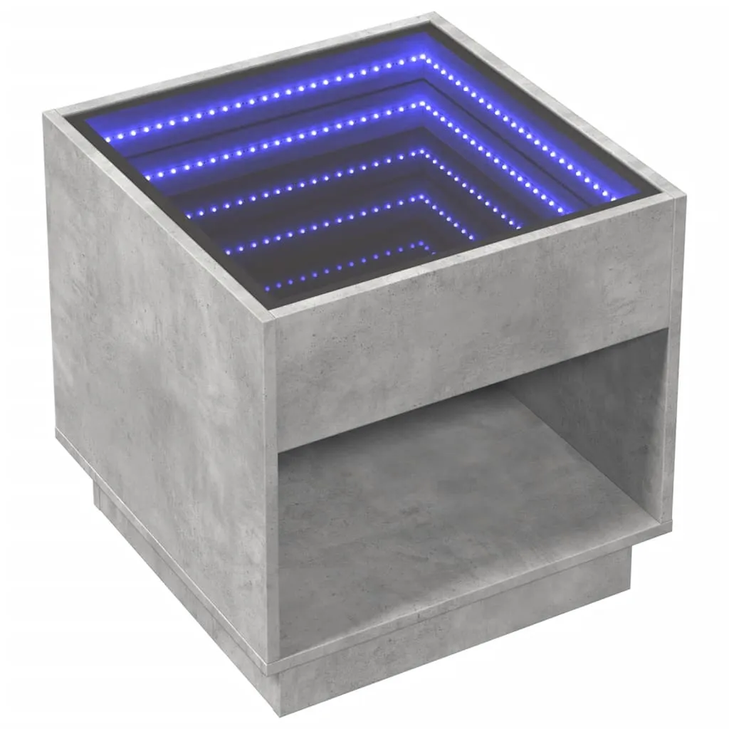 Coffee Table with Infinity LED Concrete Grey 50x50x50 cm