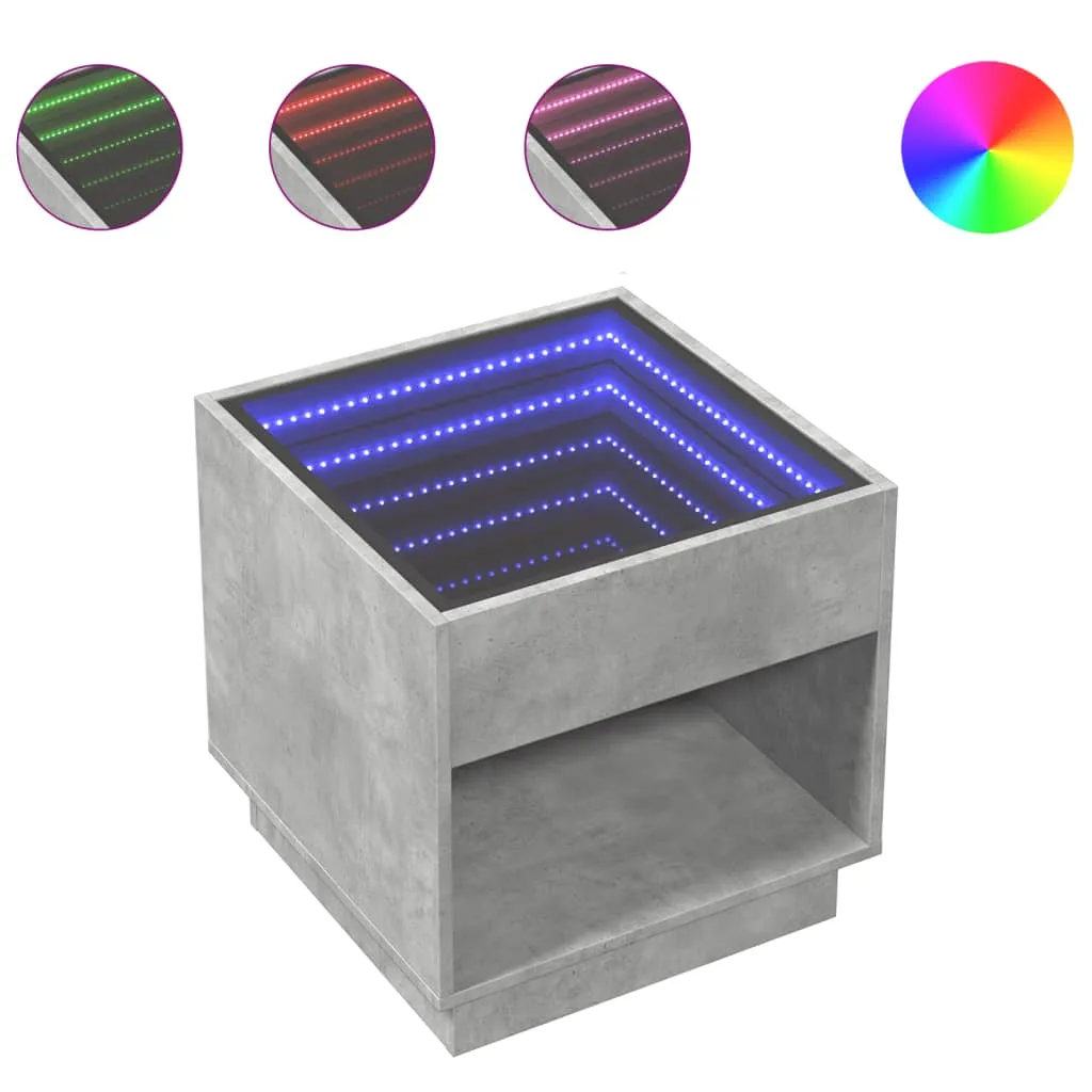 Coffee Table with Infinity LED Concrete Grey 50x50x50 cm