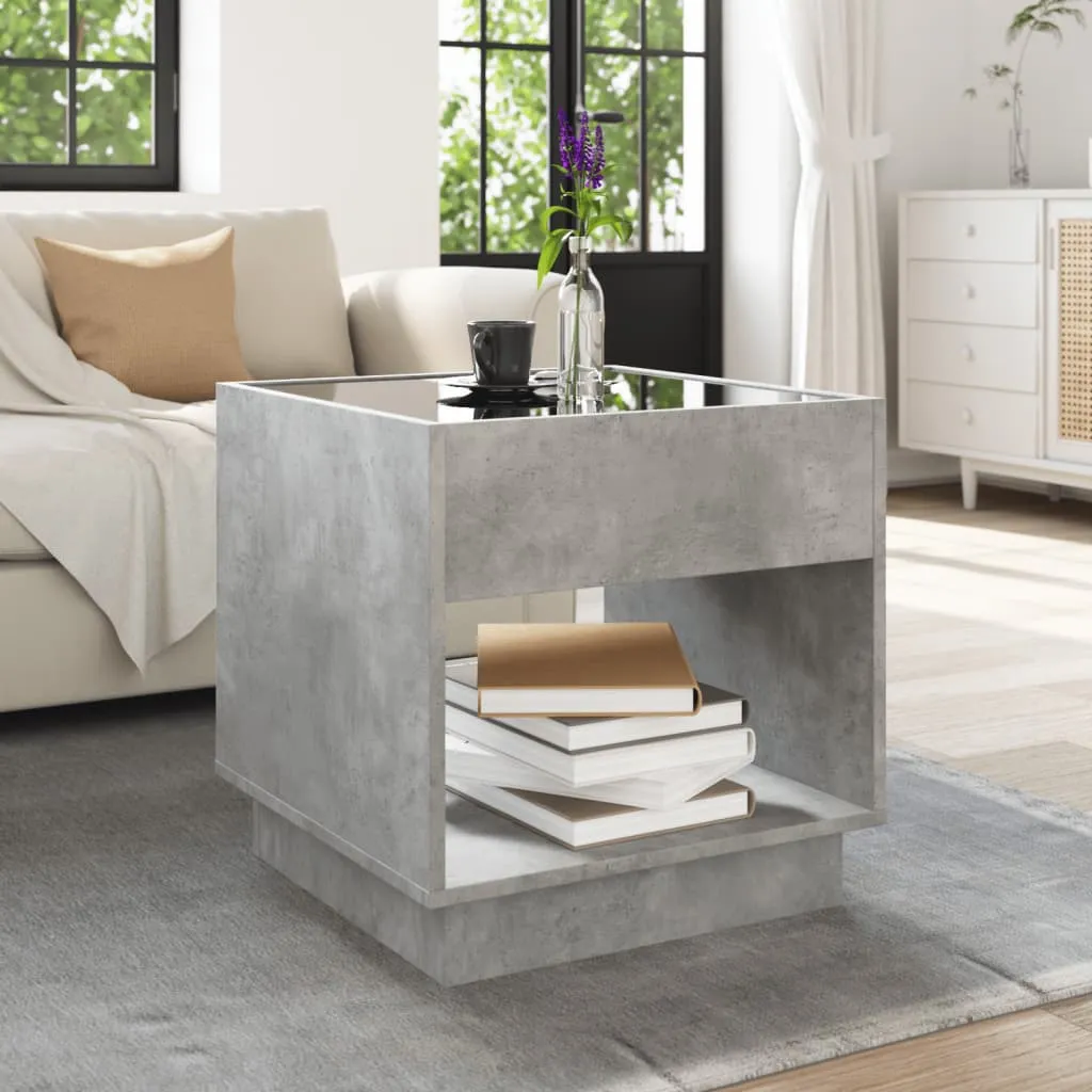 Coffee Table with Infinity LED Concrete Grey 50x50x50 cm