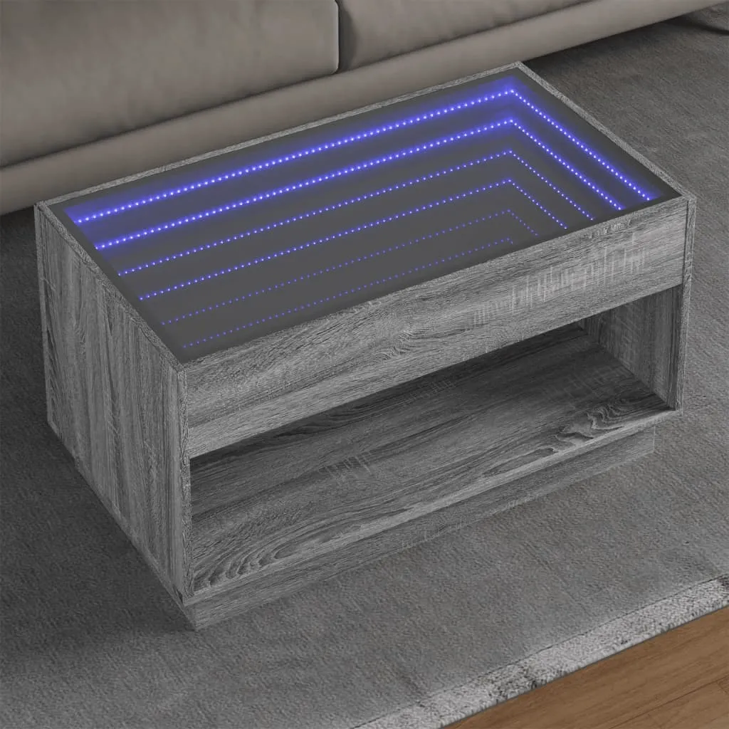 Coffee Table with Infinity LED Grey Sonoma 90x50x50 cm
