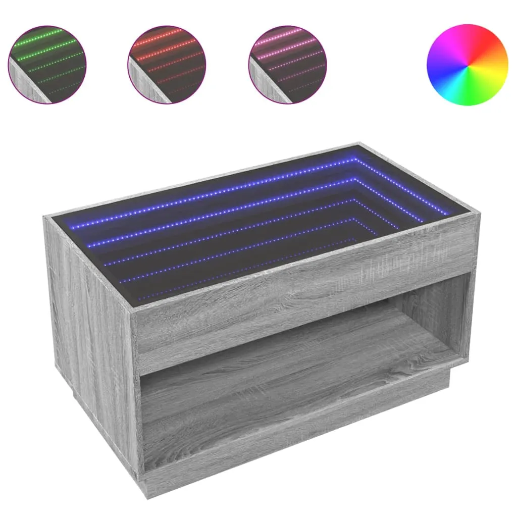 Coffee Table with Infinity LED Grey Sonoma 90x50x50 cm