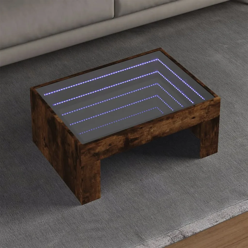 Coffee Table with Infinity LED Smoked Oak 70x50x30 cm