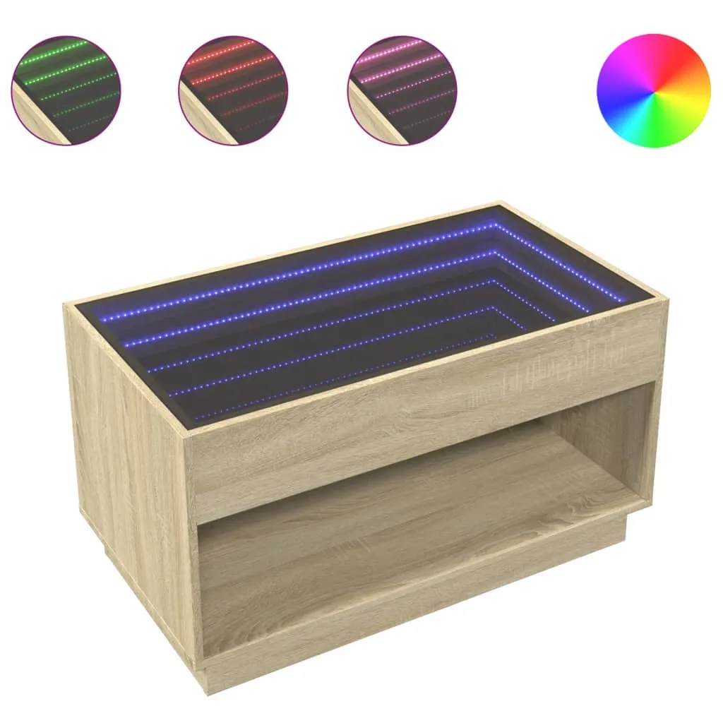 Coffee Table with Infinity LED Sonoma Oak 90x50x50 cm