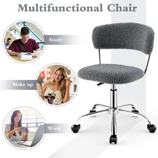 Computer Desk Chair Adjustable Sherpa Office Chair Swivel Vanity Chair-Gray