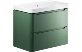 Curve 805mm Wall Hung Vanity And Ceramic Basin Matt Sage Green