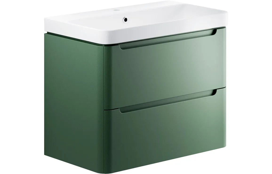 Curve 805mm Wall Hung Vanity And Ceramic Basin Matt Sage Green