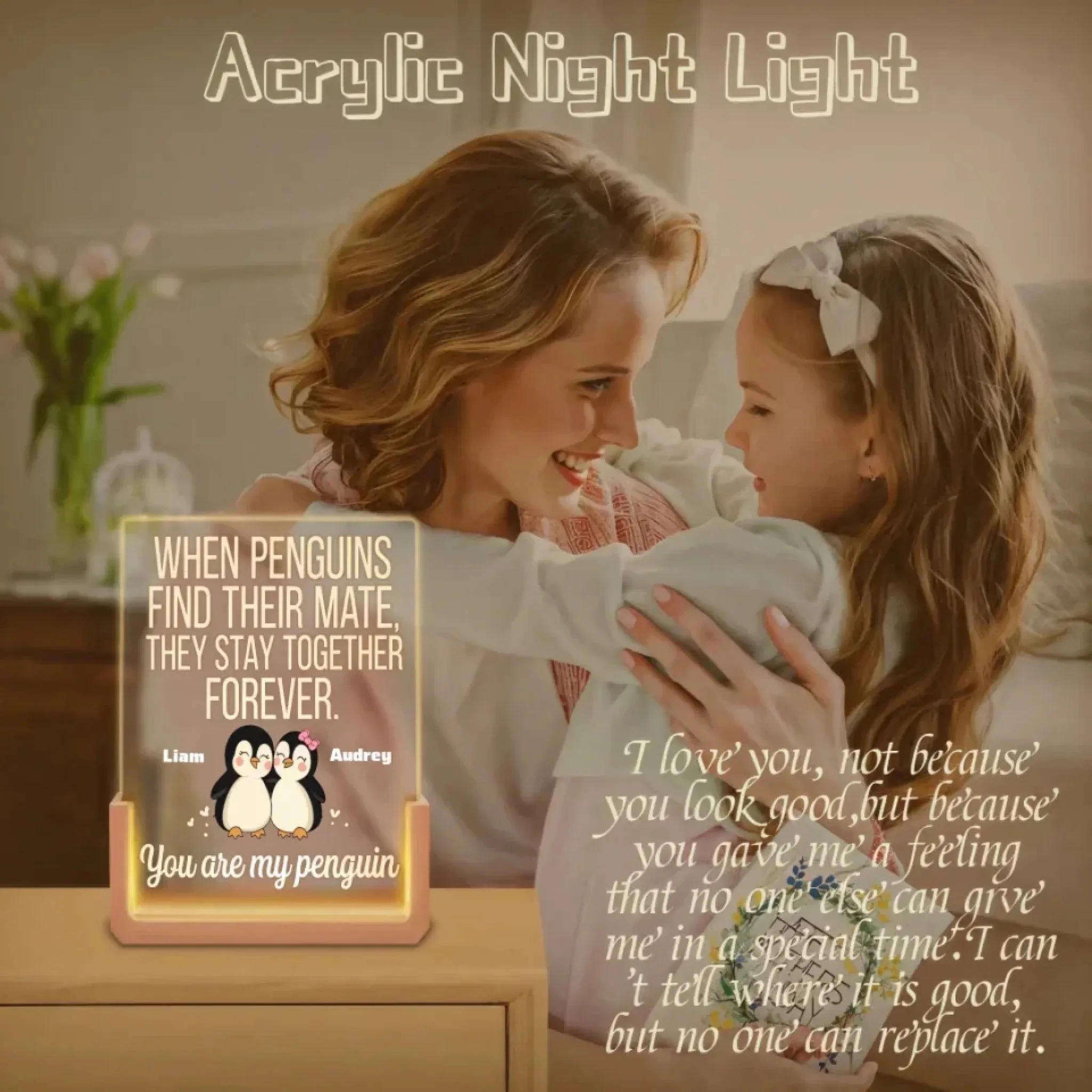 Custom Cute Couple Penguin- LED Acrylic Plaque   748457
