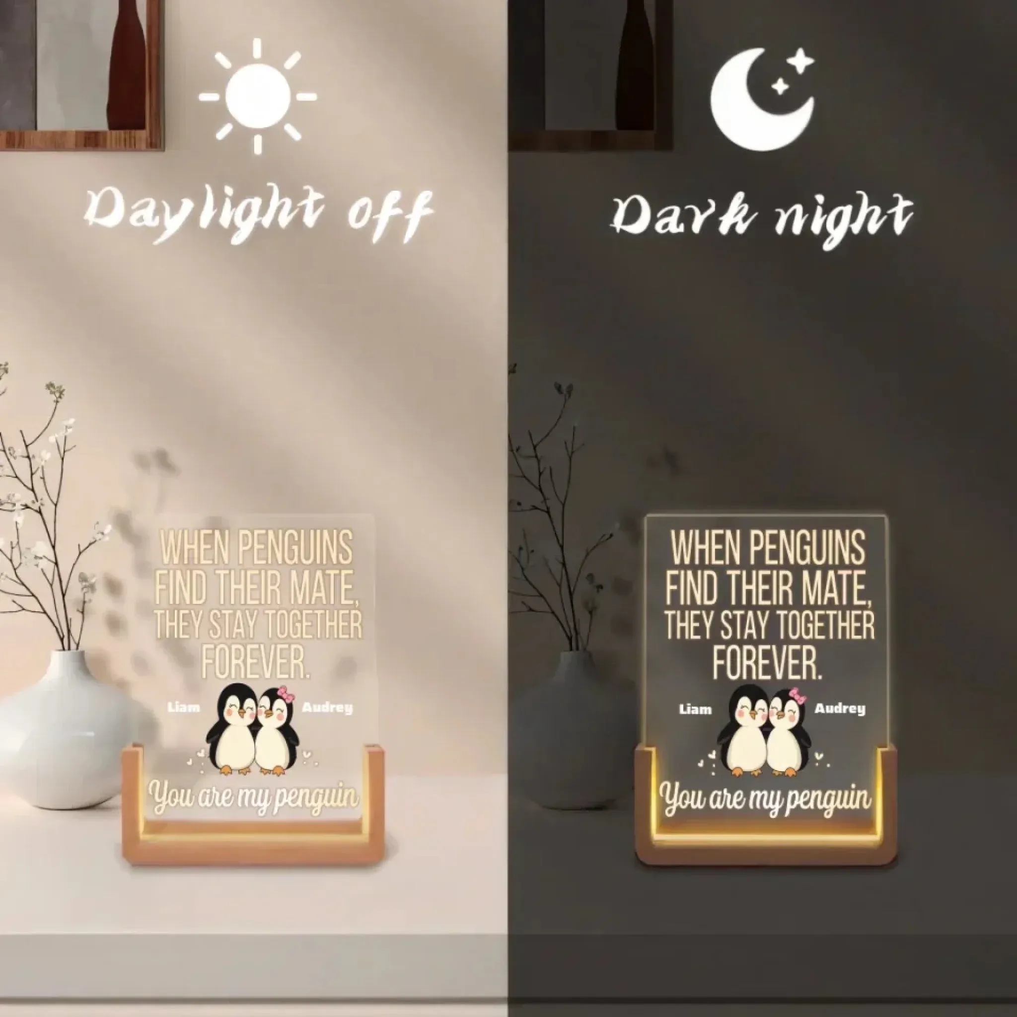 Custom Cute Couple Penguin- LED Acrylic Plaque   748457