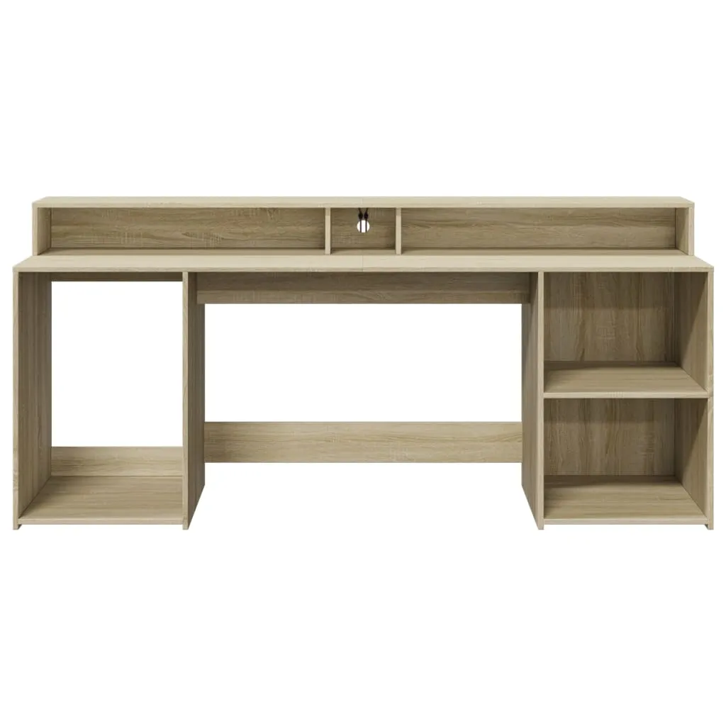 Desk with LED Lights Sonoma Oak 200x55x91 cm Engineered Wood