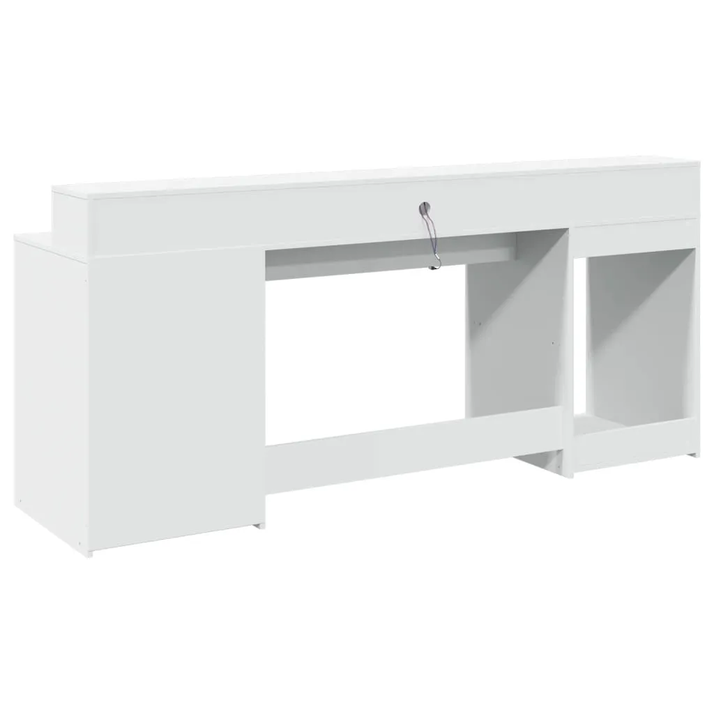 Desk with LED Lights White 200x55x91 cm Engineered Wood