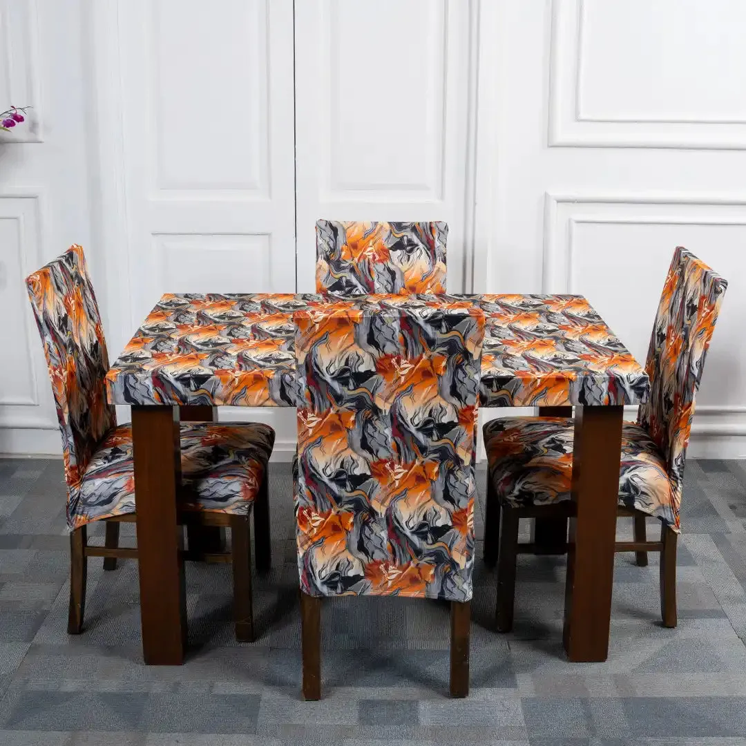 DivineTrendz Exclusive - Orange Abstract Elastic Chair & Table Cover