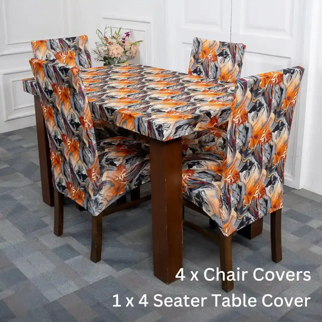 DivineTrendz Exclusive - Orange Abstract Elastic Chair & Table Cover