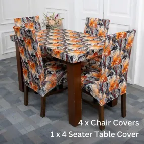 DivineTrendz Exclusive - Orange Abstract Elastic Chair & Table Cover