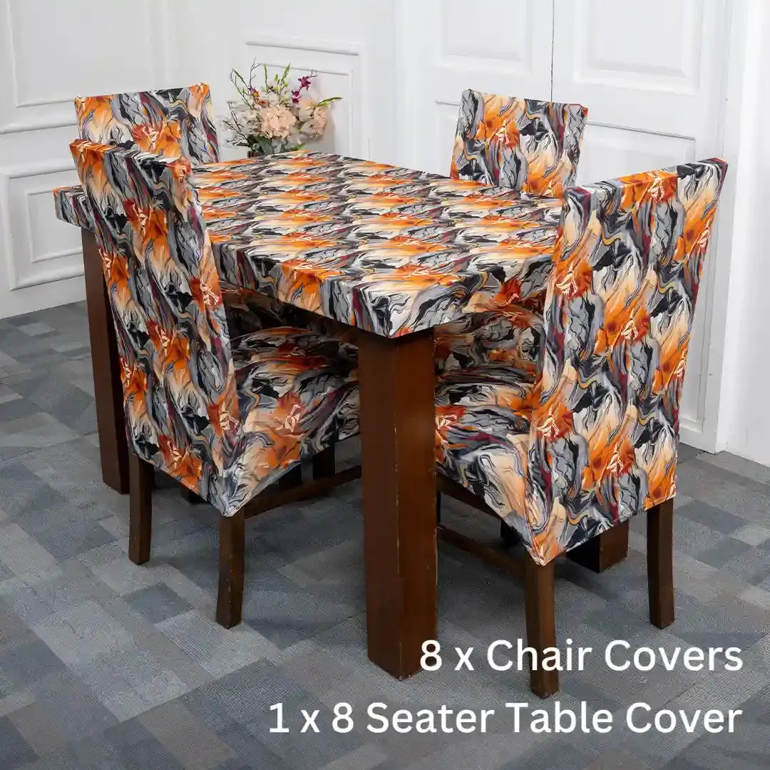 DivineTrendz Exclusive - Orange Abstract Elastic Chair & Table Cover