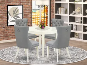 East West Furniture BODA5-WHI-27 5 Piece Dining Room Furniture Set Contains a Round Dining Table and 4 Upholstered Parson Chairs, 42x42 Inch, linen white