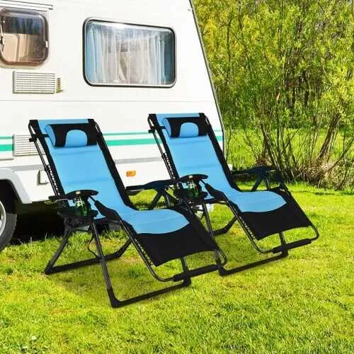 (Free Shipping) Summer Time Outdoor Folding Comfortable Padded Zero Gravity Lounge Chair-Navy