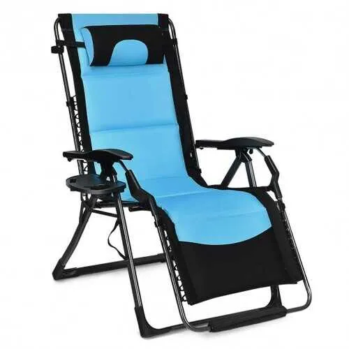 (Free Shipping) Summer Time Outdoor Folding Comfortable Padded Zero Gravity Lounge Chair-Navy
