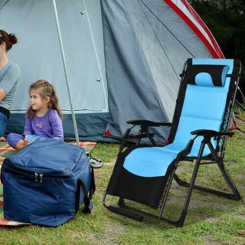 (Free Shipping) Summer Time Outdoor Folding Comfortable Padded Zero Gravity Lounge Chair-Navy
