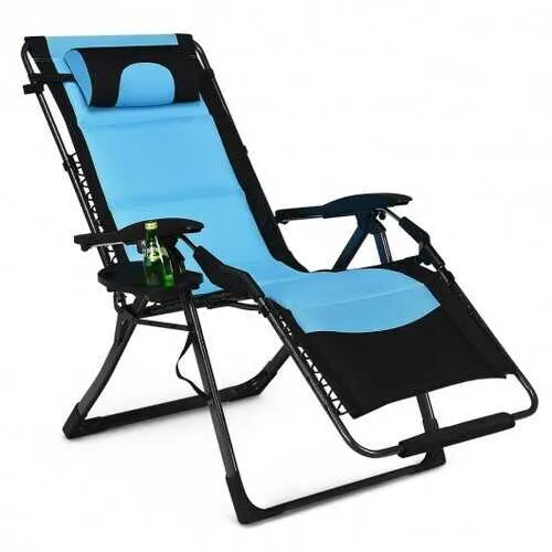 (Free Shipping) Summer Time Outdoor Folding Comfortable Padded Zero Gravity Lounge Chair-Navy
