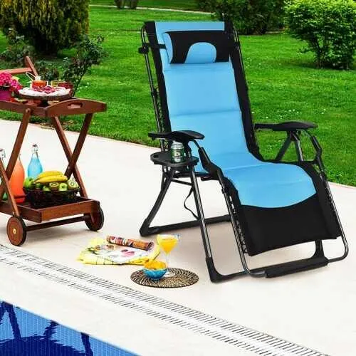 (Free Shipping) Summer Time Outdoor Folding Comfortable Padded Zero Gravity Lounge Chair-Navy